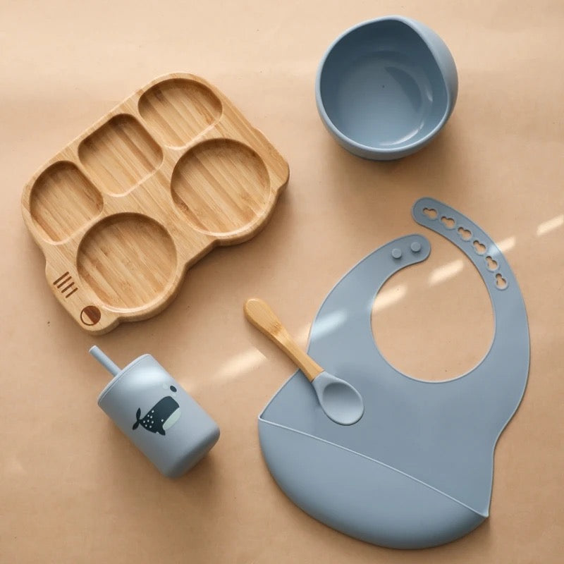 BPA-Free Silicone and Bamboo Infant Feeding Set 4 colors