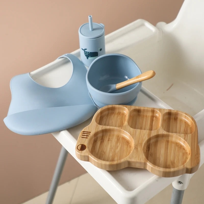 BPA-Free Silicone and Bamboo Infant Feeding Set 4 colors