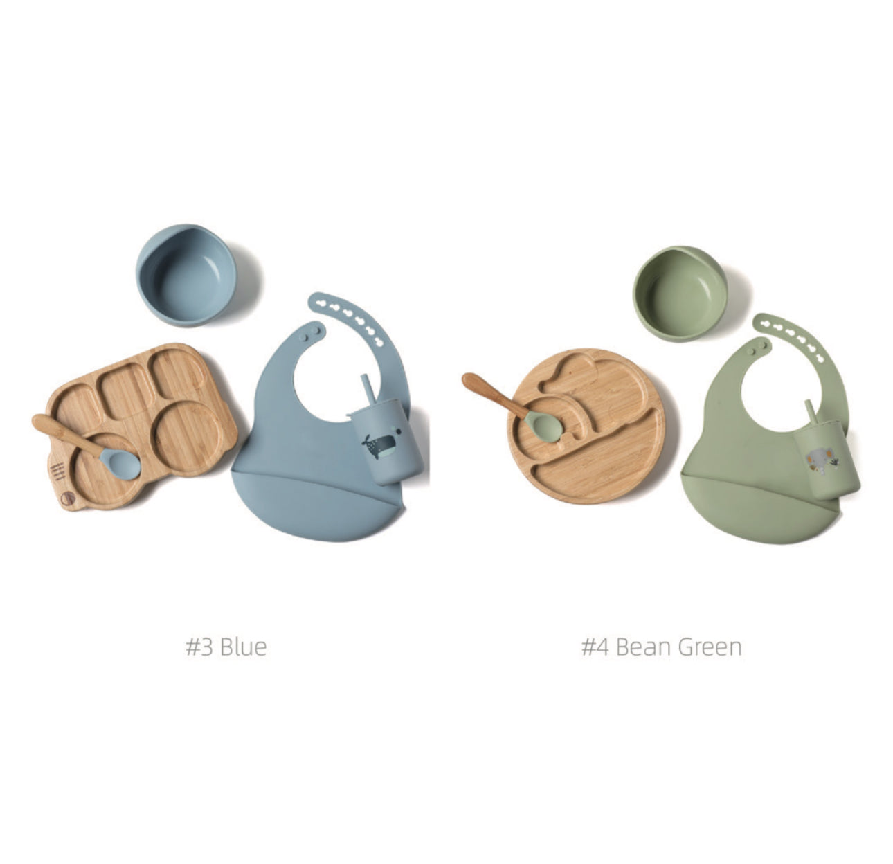 BPA-Free Silicone and Bamboo Infant Feeding Set 4 colors